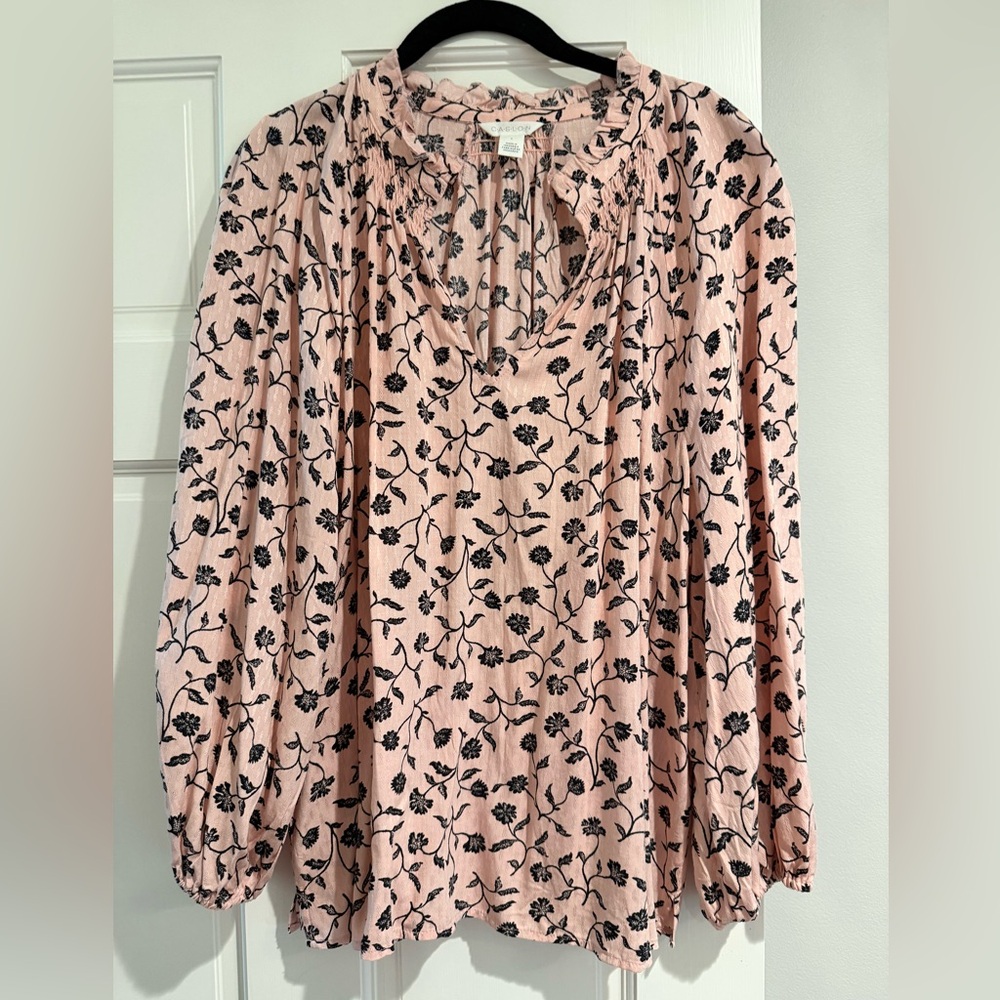 Caslon Pink and Black Floral Blouse